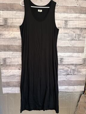 Pact Dress Womens Large Black Organic Cotton Tank Maxi Slit Minimalist Summer